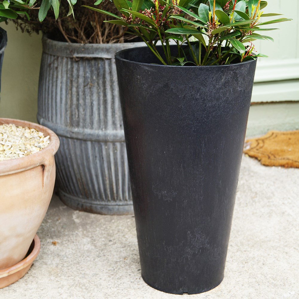 Black Recycled Rubber Tall Round Planter