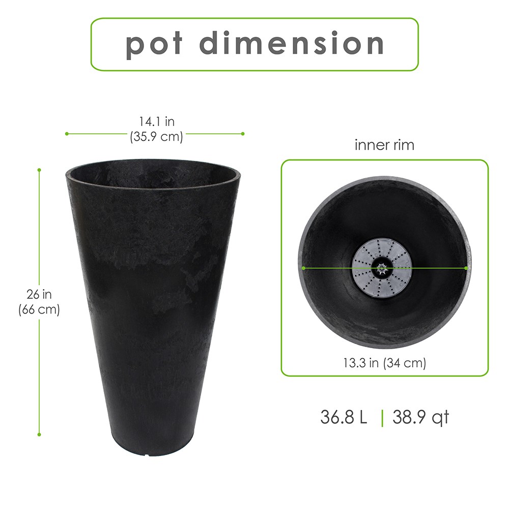 Black Recycled Rubber Tall Round Planter