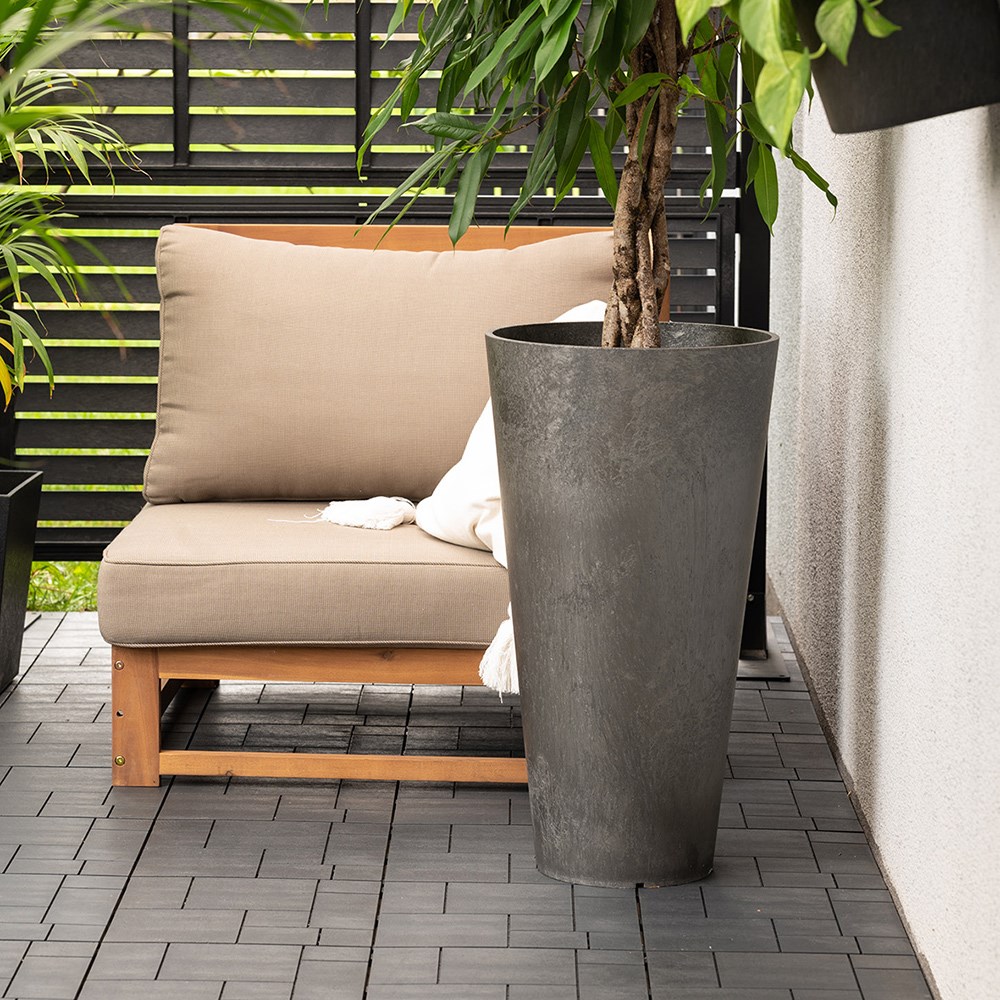 Grey Recycled Rubber Tall Round Planter
