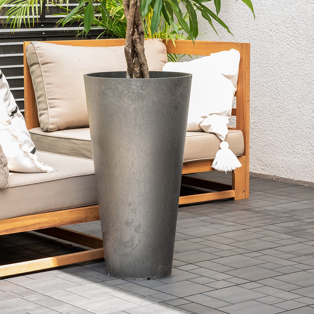 Grey Recycled Rubber Tall Round Planter