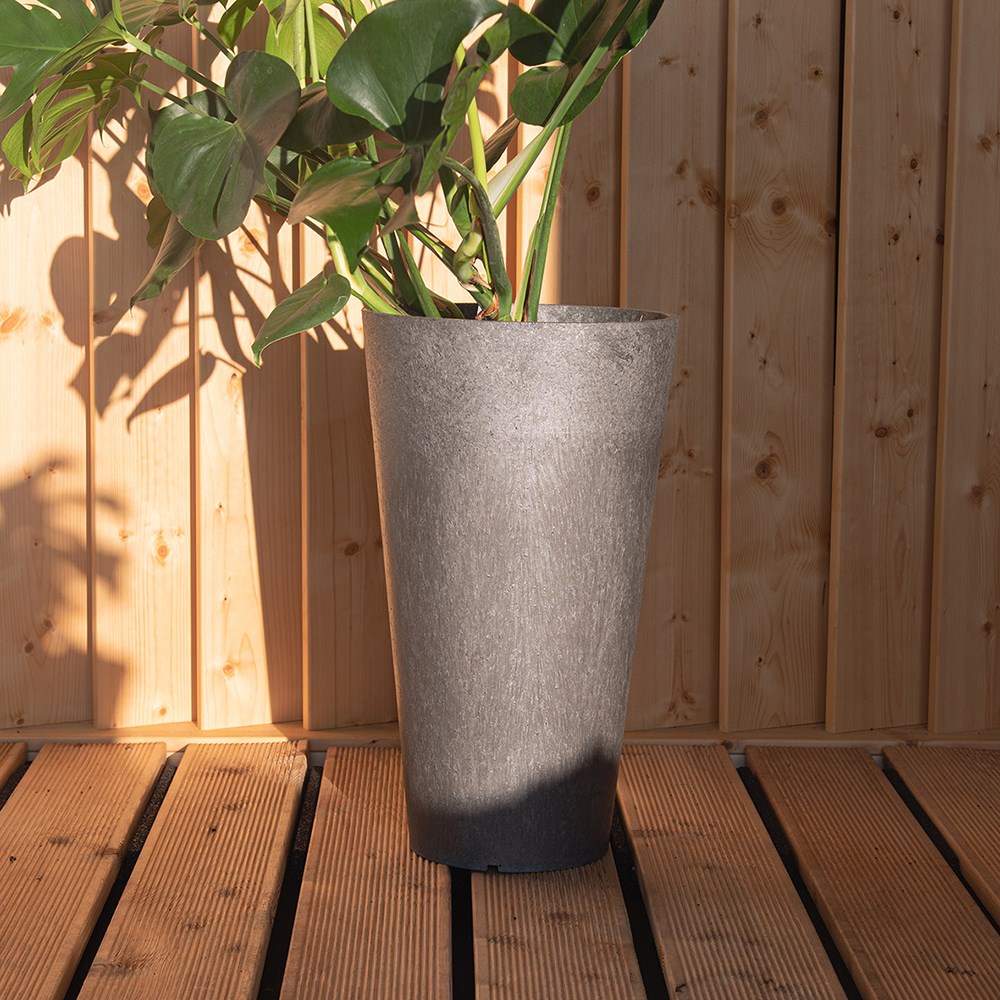 Grey Recycled Rubber Tall Round Planter
