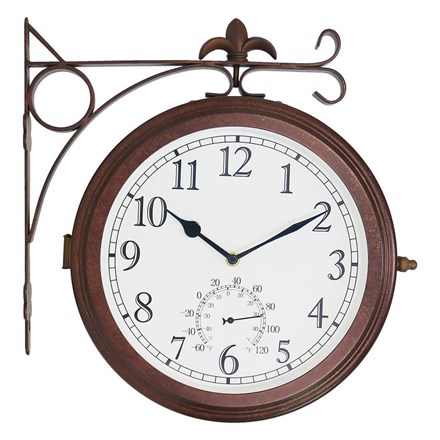 Station Garden Clock With Thermometer - Antique Bronze