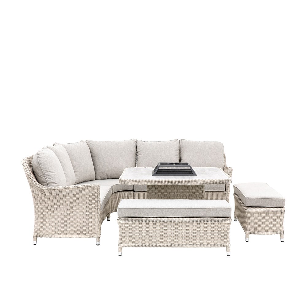 Holton Woven Corner Square Dining Set With Fire Pit Table