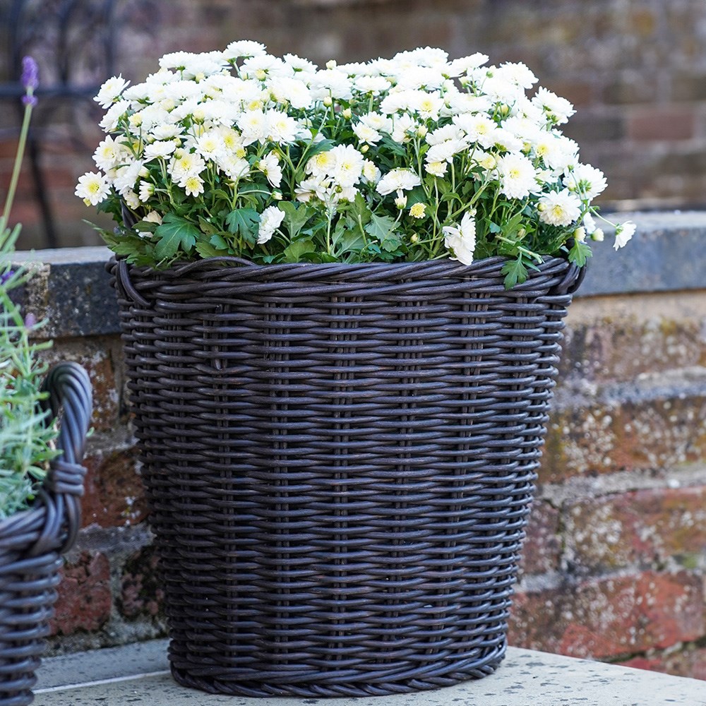 Dark Natural Plastic Round Basket Planter