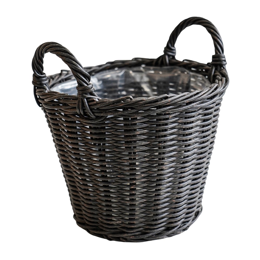 Dark Natural Plastic Round Basket Planter