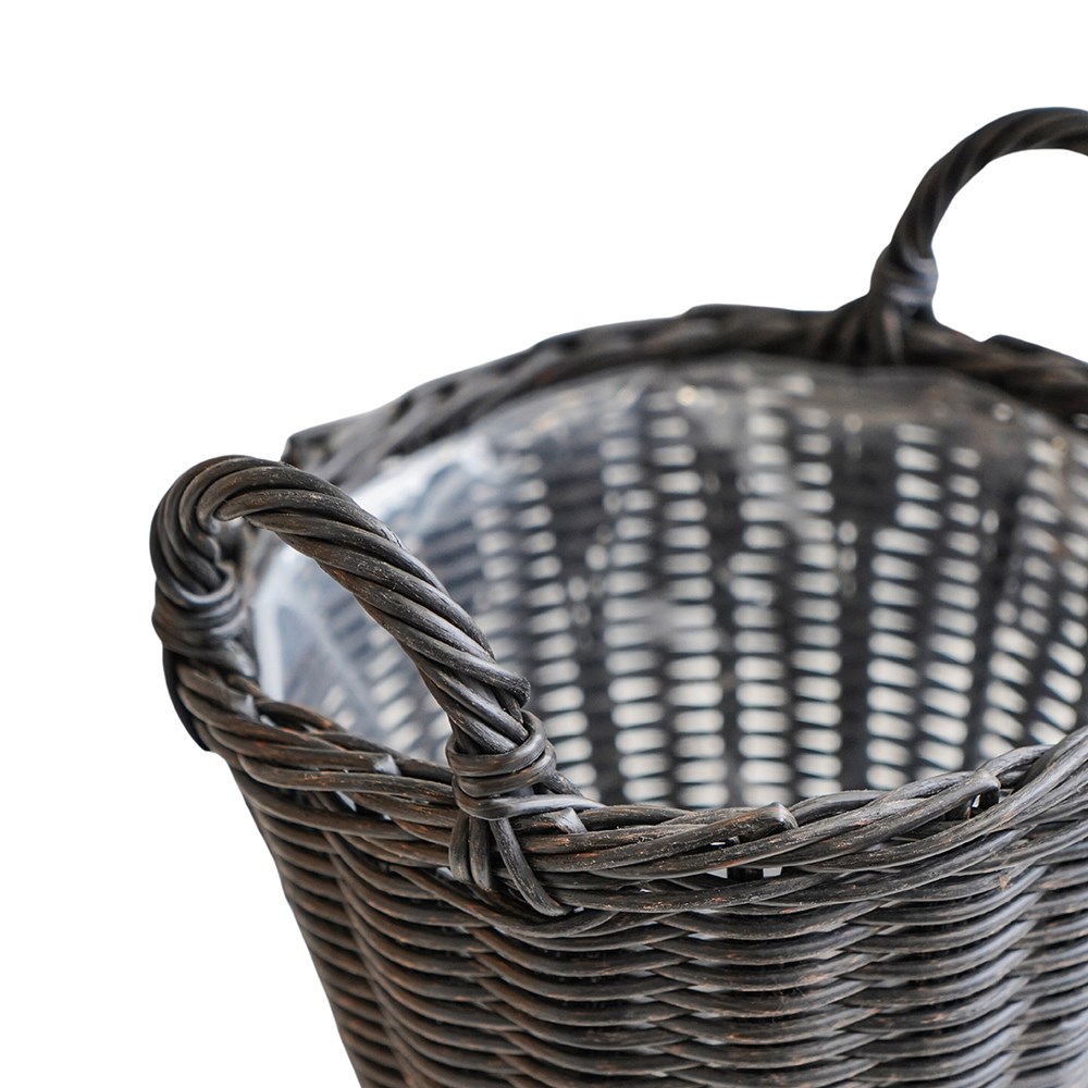 Dark Natural Plastic Round Basket Planter