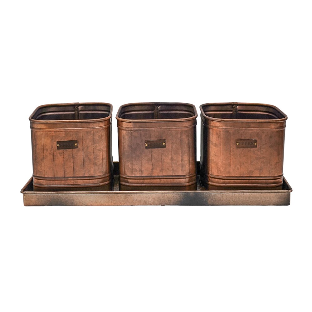 Copper Herb Planters With Tray