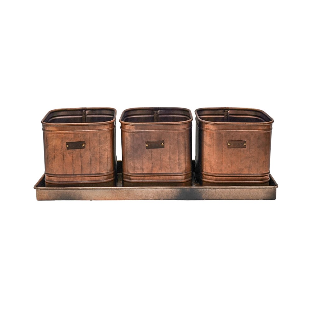 Copper Herb Planters With Tray