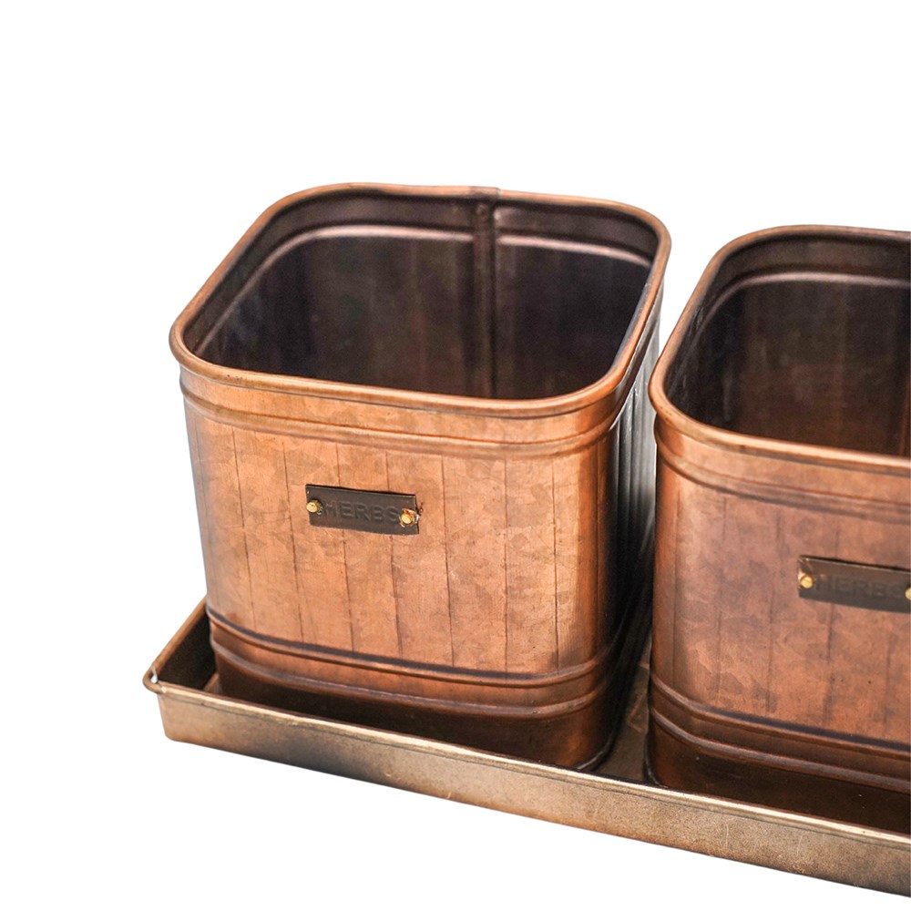 Copper Herb Planters With Tray