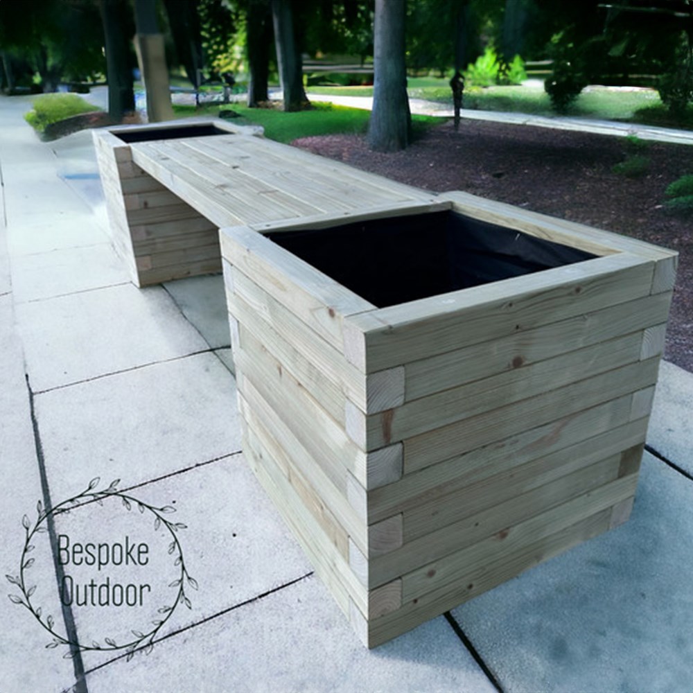 Somerset Wooden Square Planters & Bench