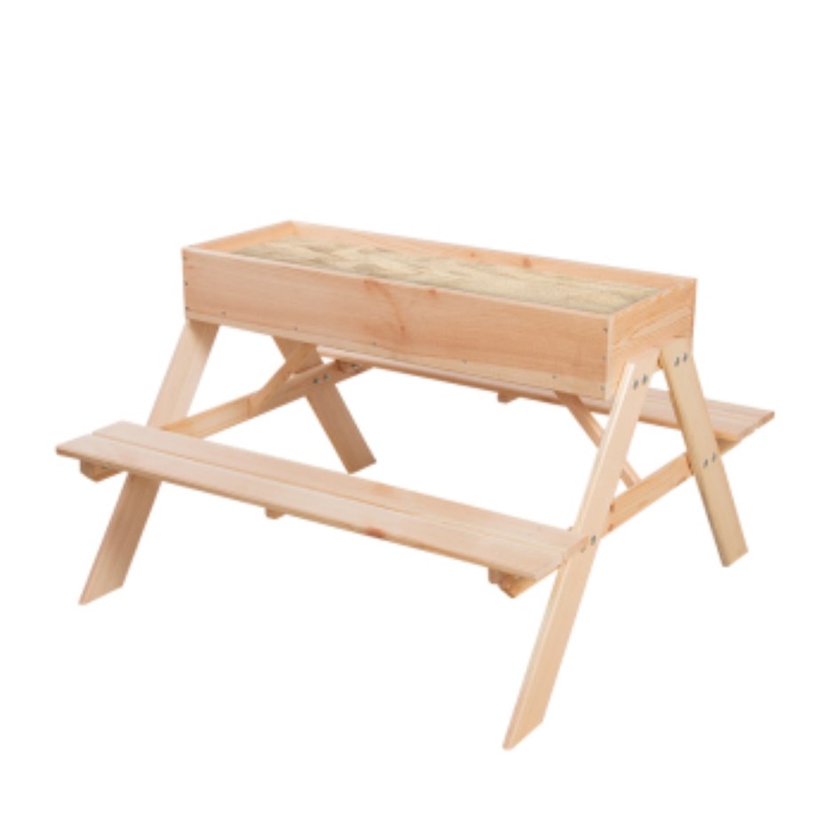 Wooden Picnic Table With Built-In Sandpit