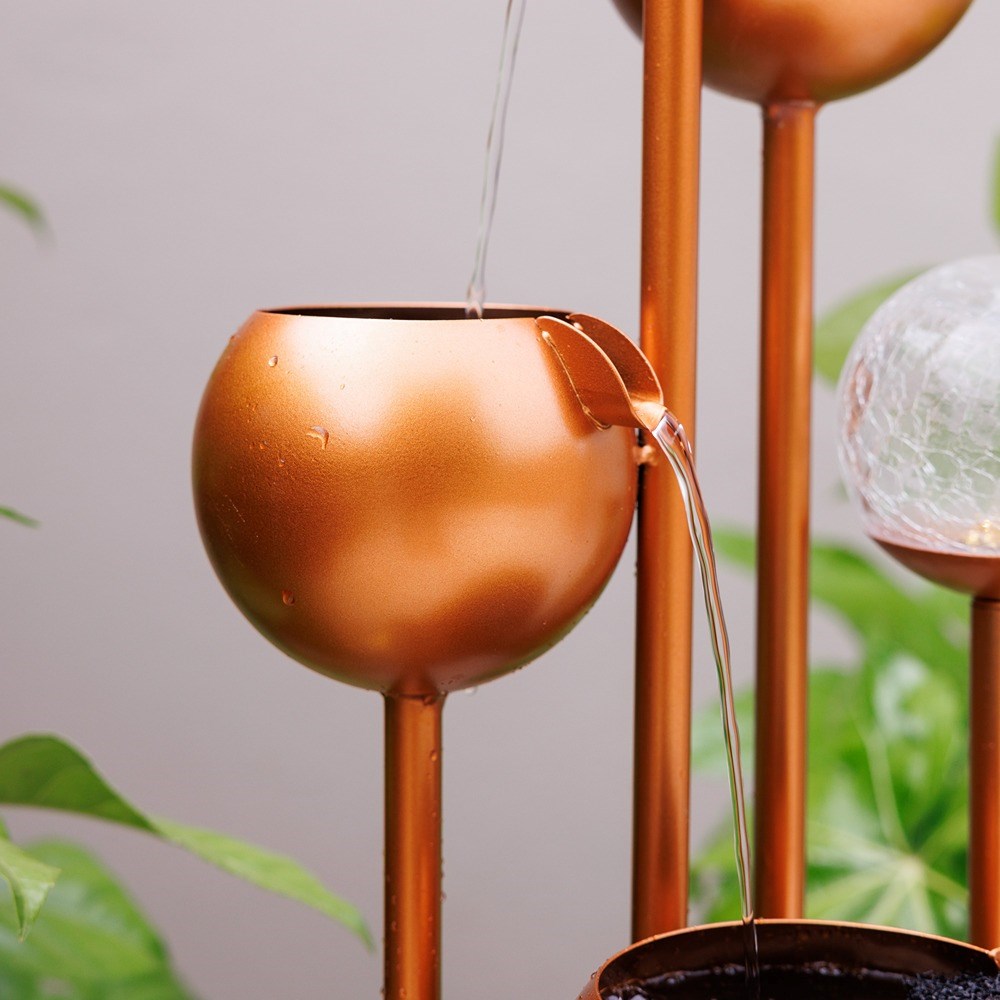 Golden Orb Cascading Tiered Water Feature With LED Lights
