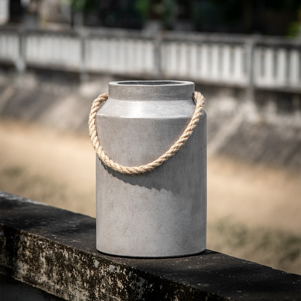 Concrete Milk Can Tall Round Planter