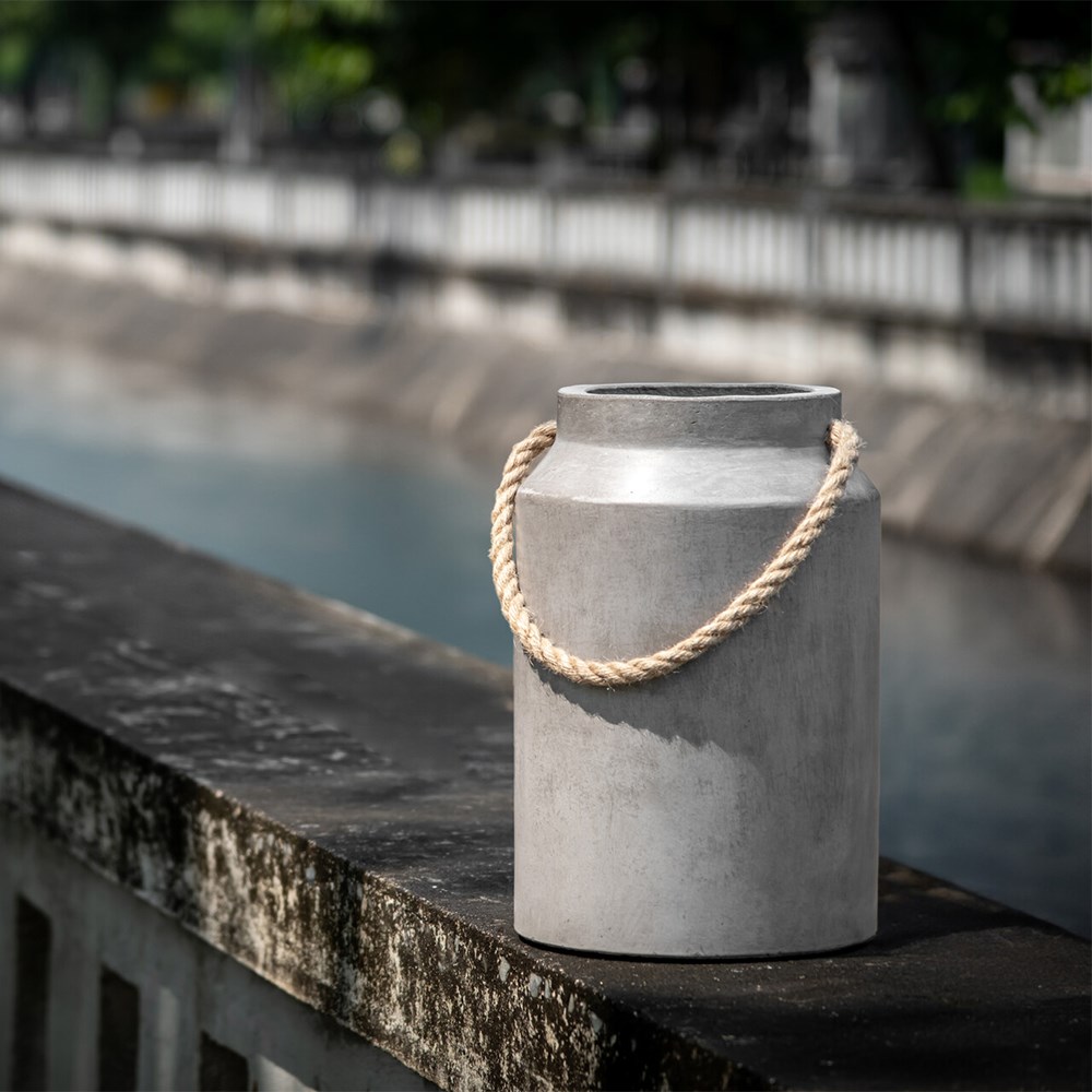 Concrete Milk Can Tall Round Planter