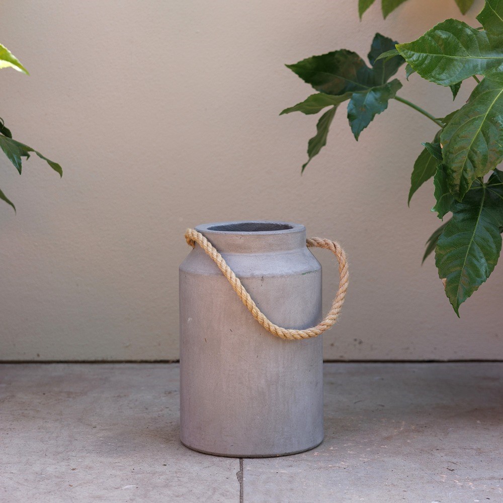 Concrete Milk Can Tall Round Planter