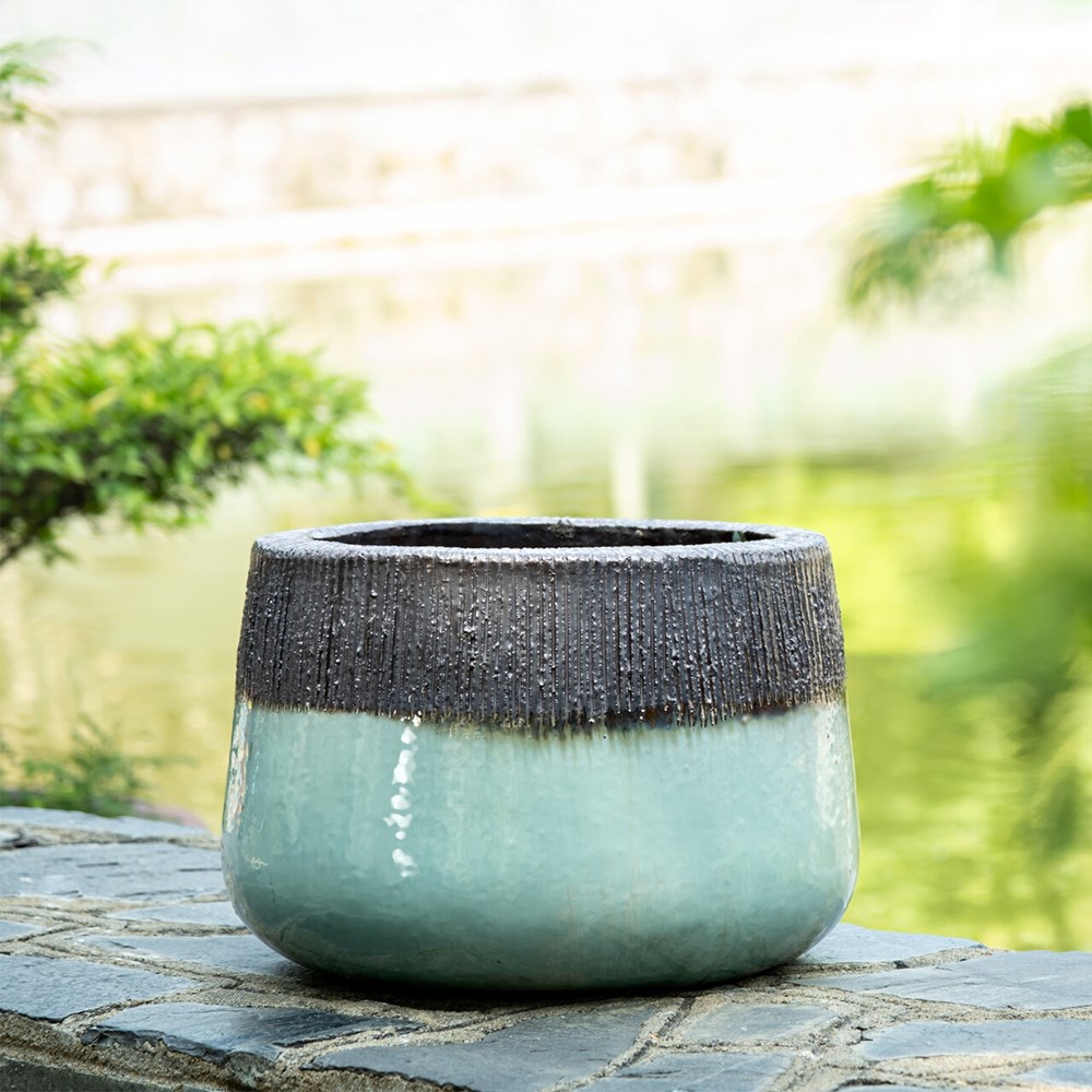 Brooklyn Two-Tone Glazed Round Planter