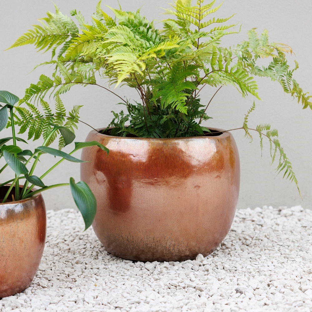 Bronze Metallic Glaze Round Planter