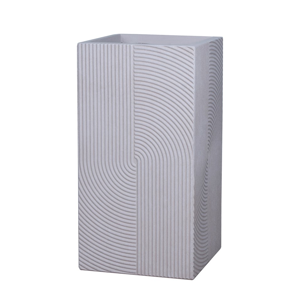 White Ribbed Swirl Tall Square Planter