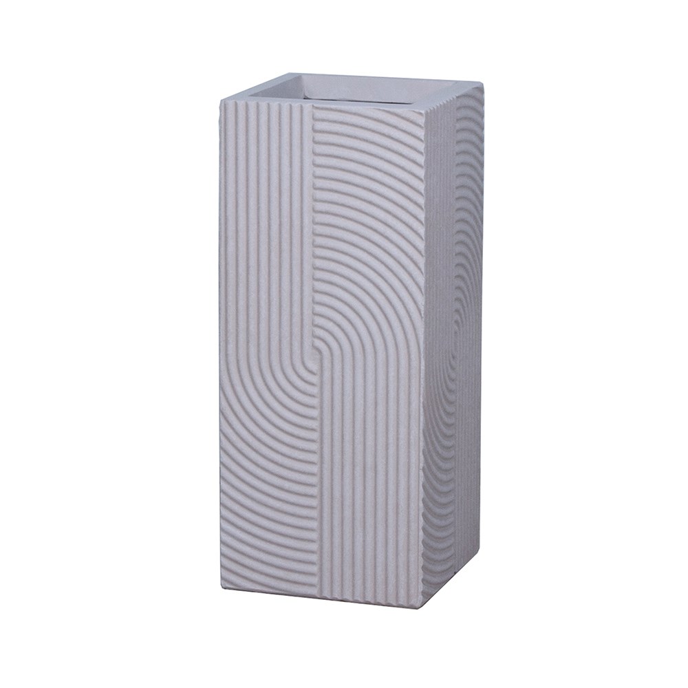 White Ribbed Swirl Tall Square Planter