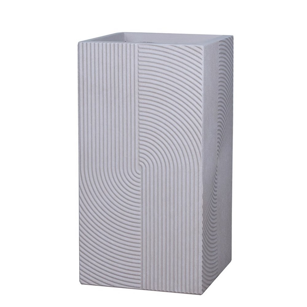 White Ribbed Swirl Tall Square Planter
