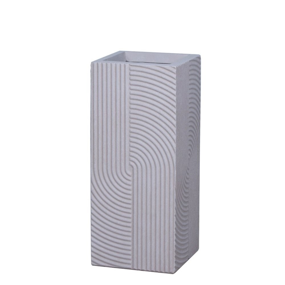 White Ribbed Swirl Tall Square Planter