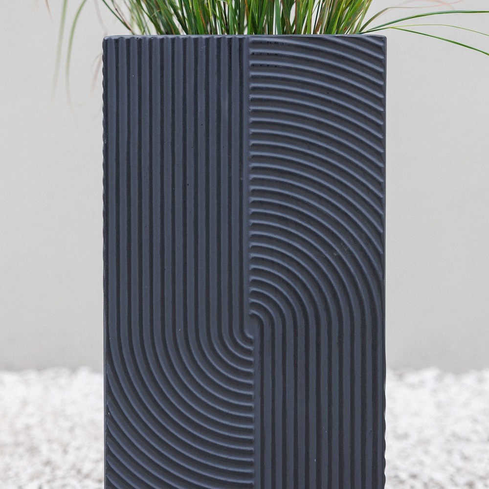 Black Ribbed Swirl Tall Square Planter
