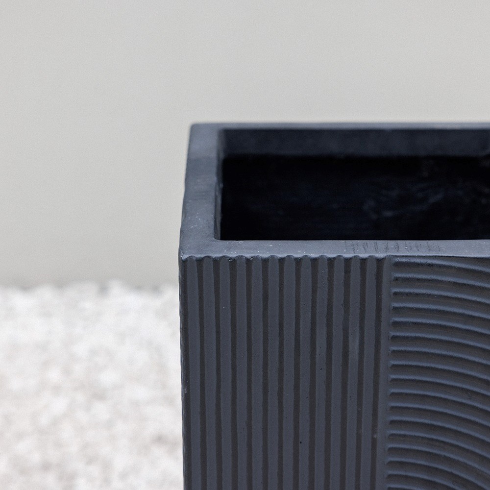Black Ribbed Swirl Tall Square Planter
