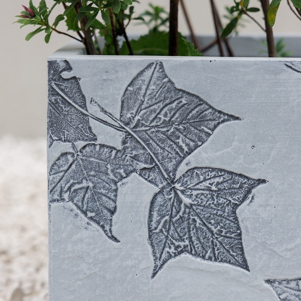 Grey Stone Effect Leaf Pattern Cube Planter