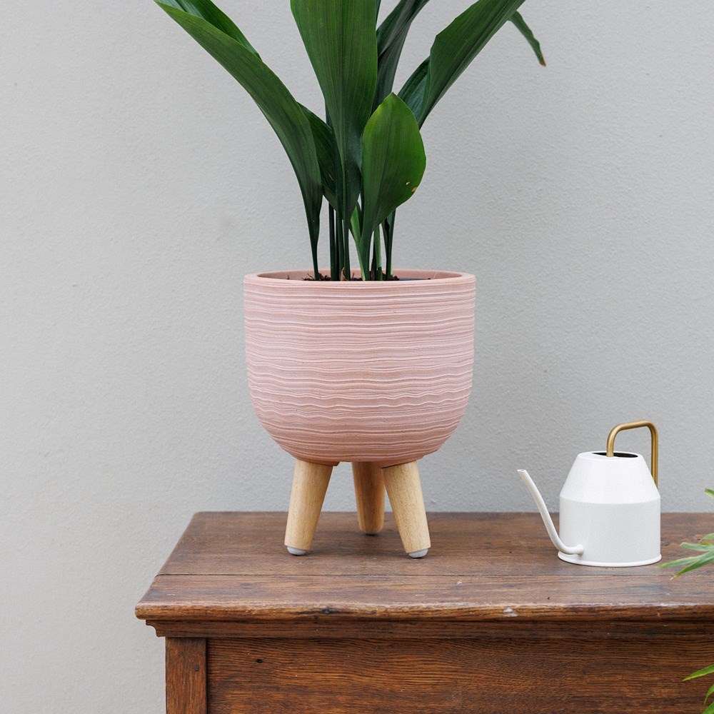 Pink Textured Round Indoor Planter With Legs