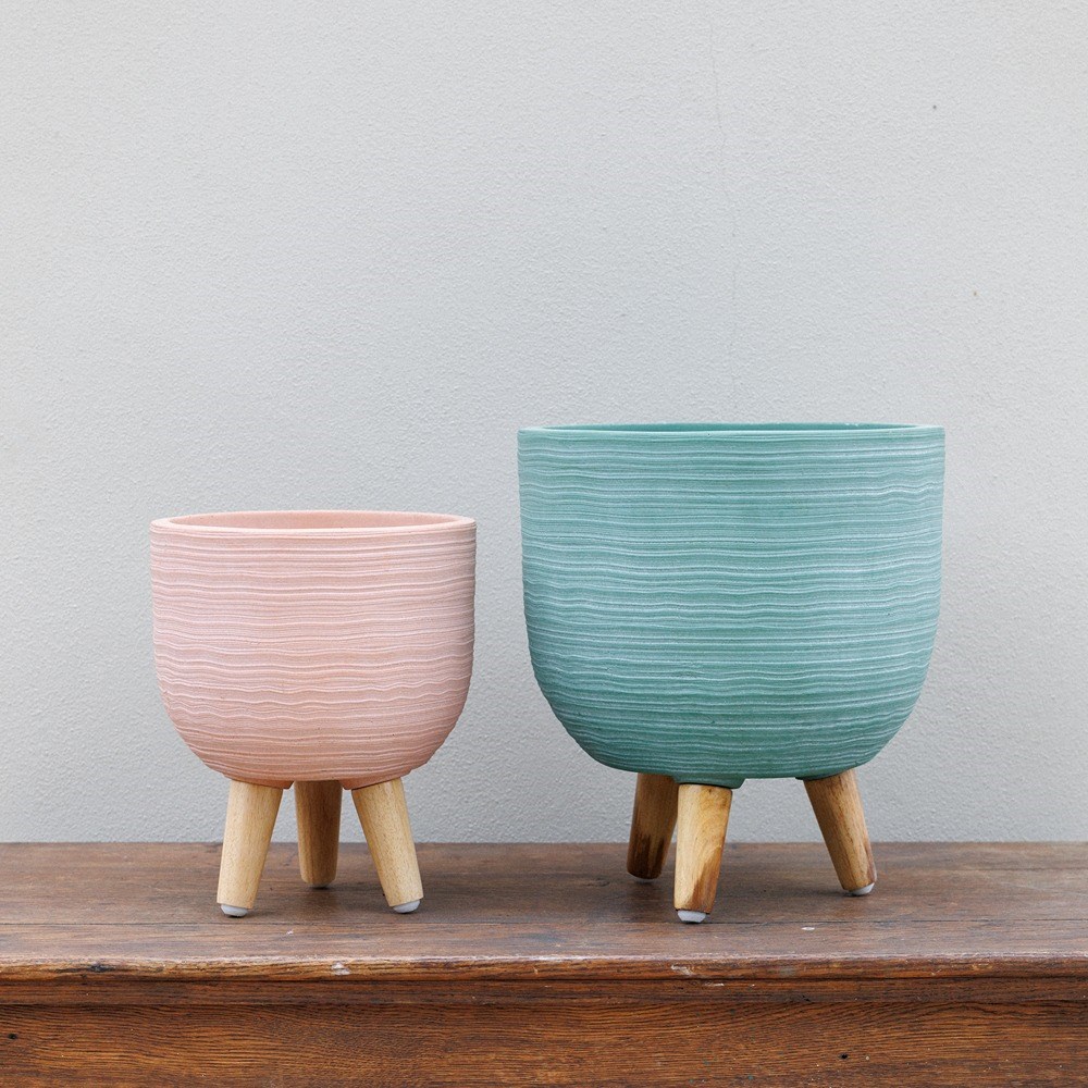 Pink Textured Round Indoor Planter With Legs