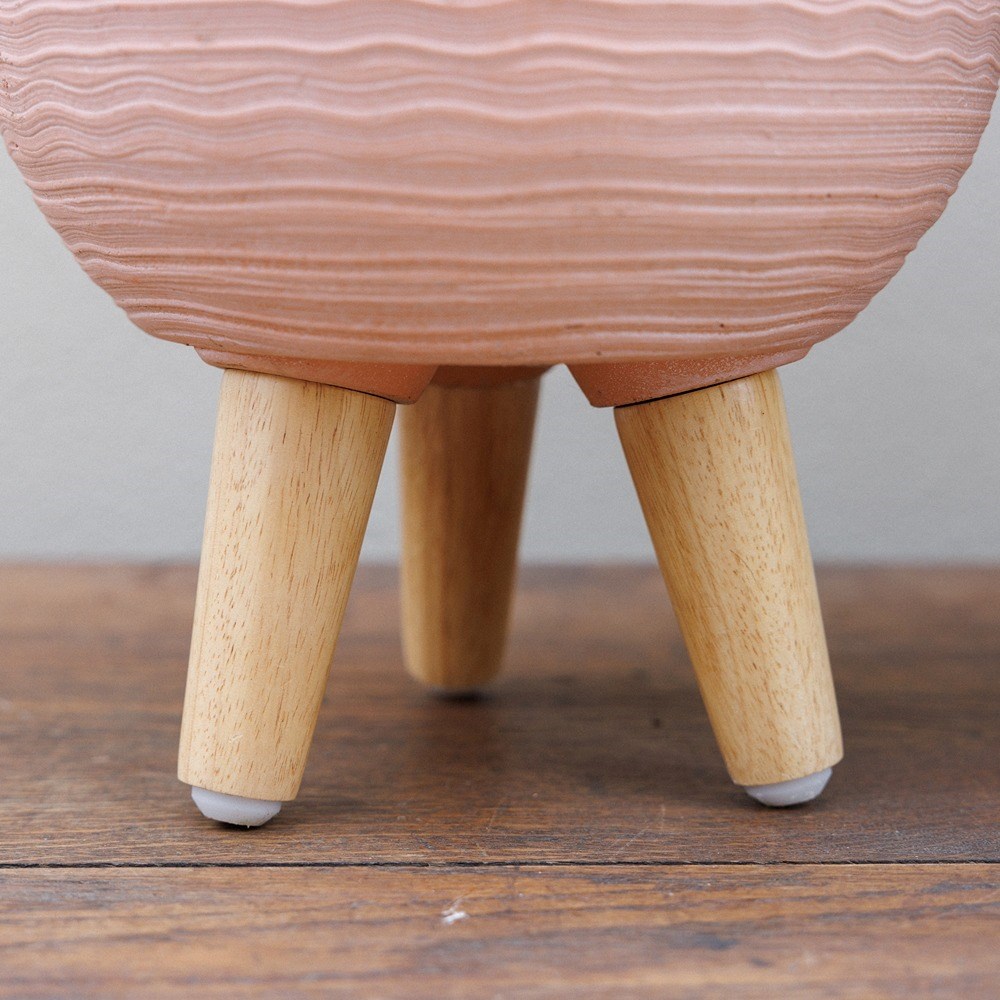 Pink Textured Round Indoor Planter With Legs