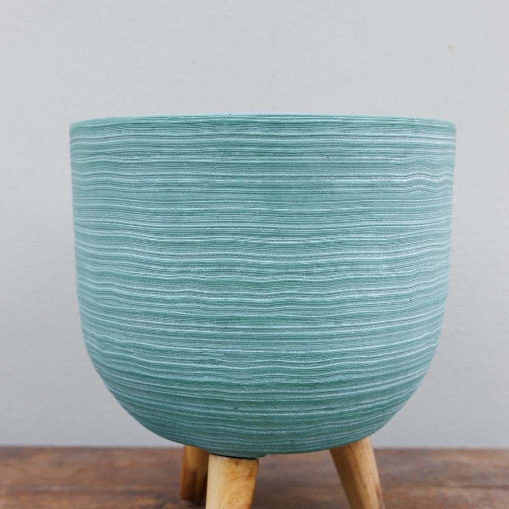 Blue Textured Round Indoor Planter With Legs
