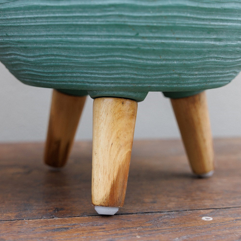 Blue Textured Round Indoor Planter With Legs