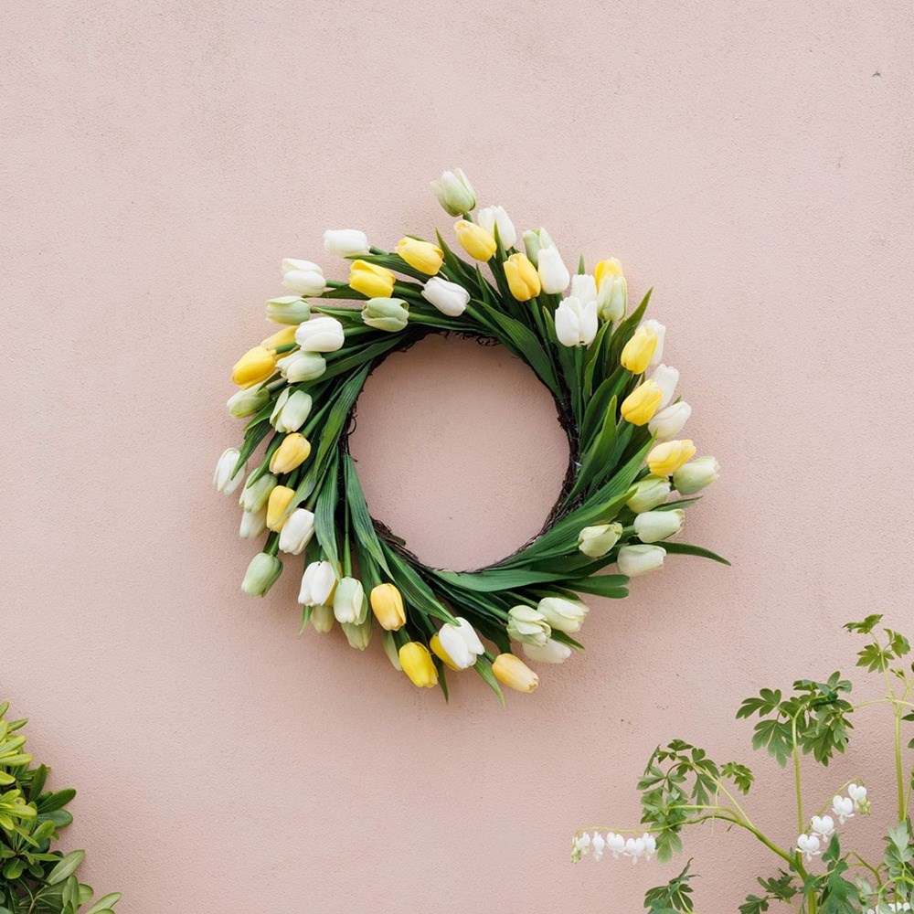 50cm Tulip Wreath - Yellow