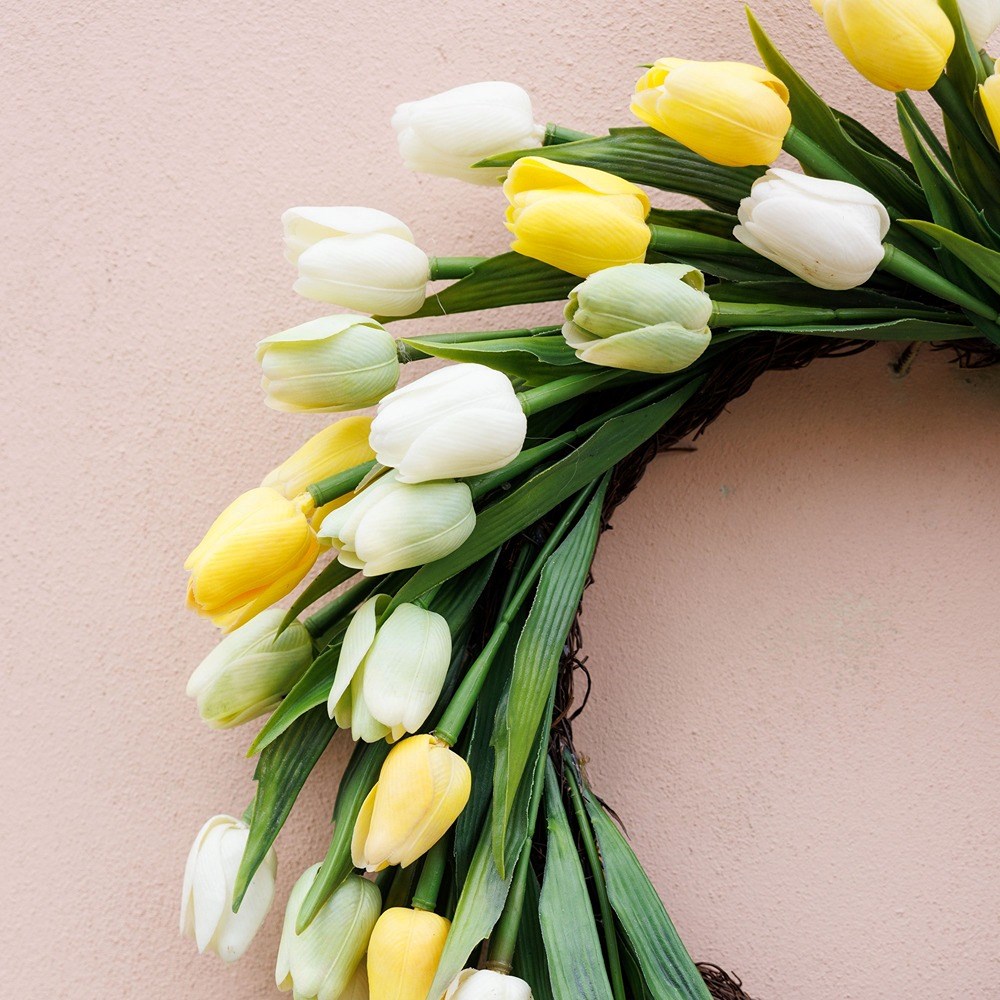 50cm Tulip Wreath - Yellow