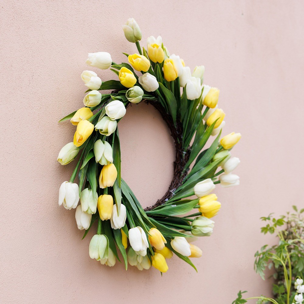 50cm Tulip Wreath - Yellow