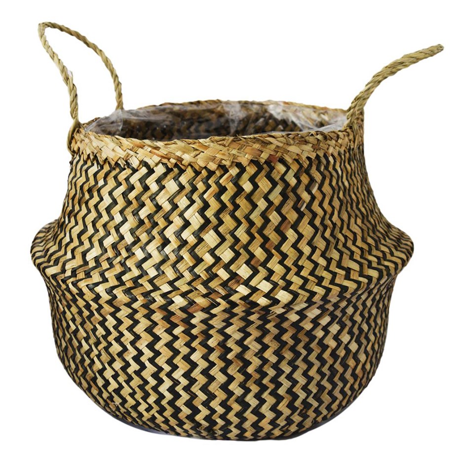 Natural Black Chevron Lined Basket