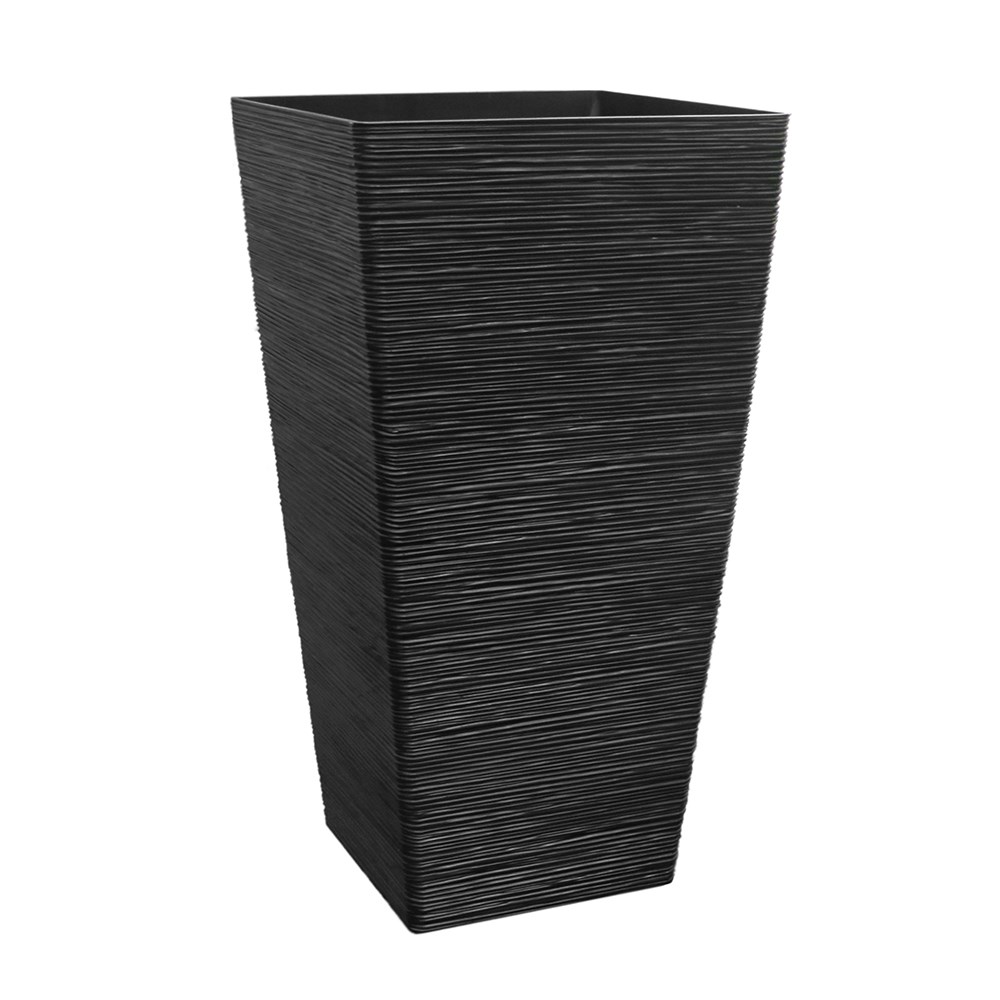 Black Recycled Ribbed Tapered Square Planter
