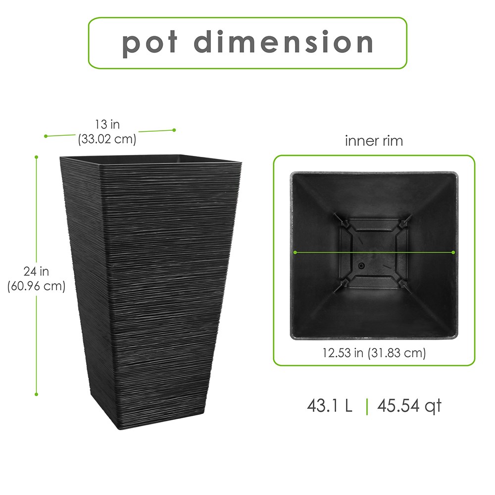 Black Recycled Ribbed Tapered Square Planter