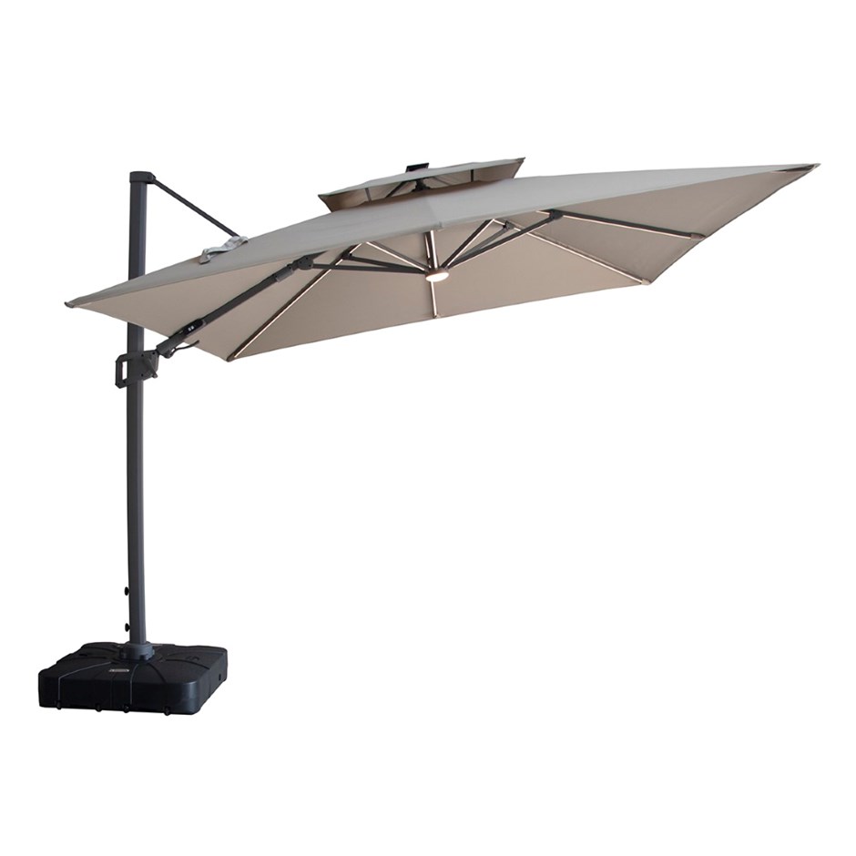 Apollo Square Solar LED Rotating Cantilever Parasol With Base