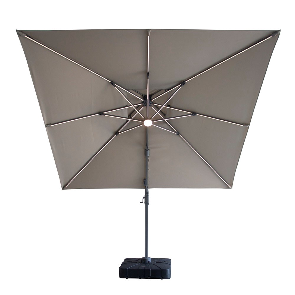 Apollo Square Solar LED Rotating Cantilever Parasol With Base