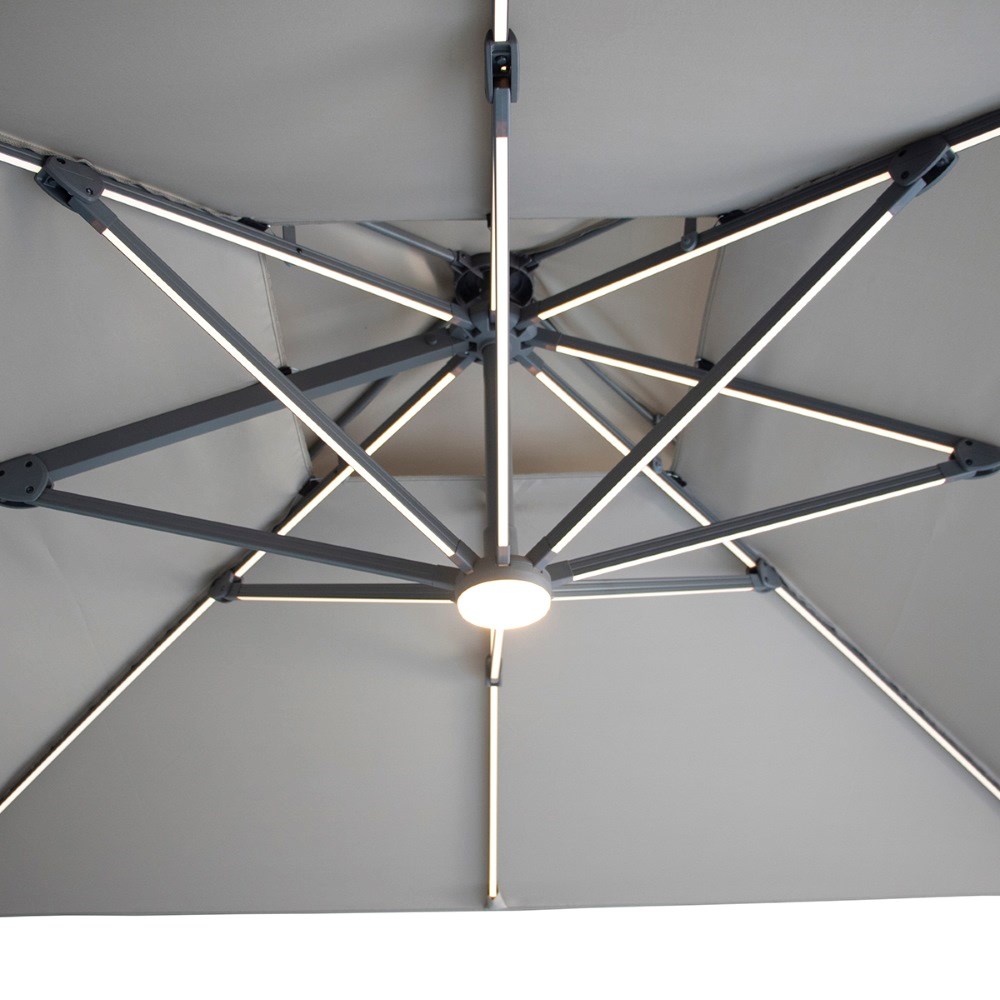 Apollo Square Solar LED Rotating Cantilever Parasol With Base