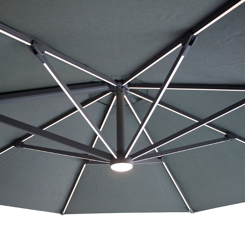 Aramis 3.5m Round LED Rotating Cantilever Parasol With Base