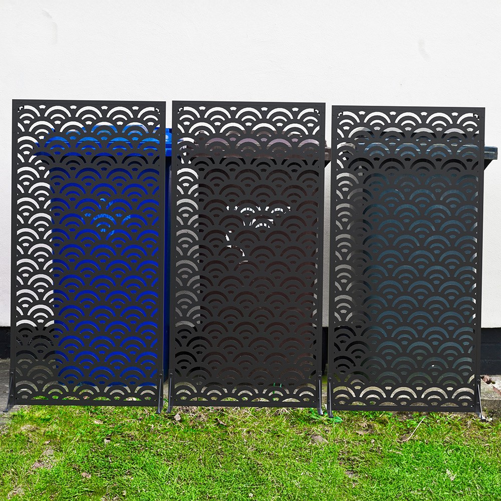 Modern Wave Patterned Garden Screen Black 120 x 60cm