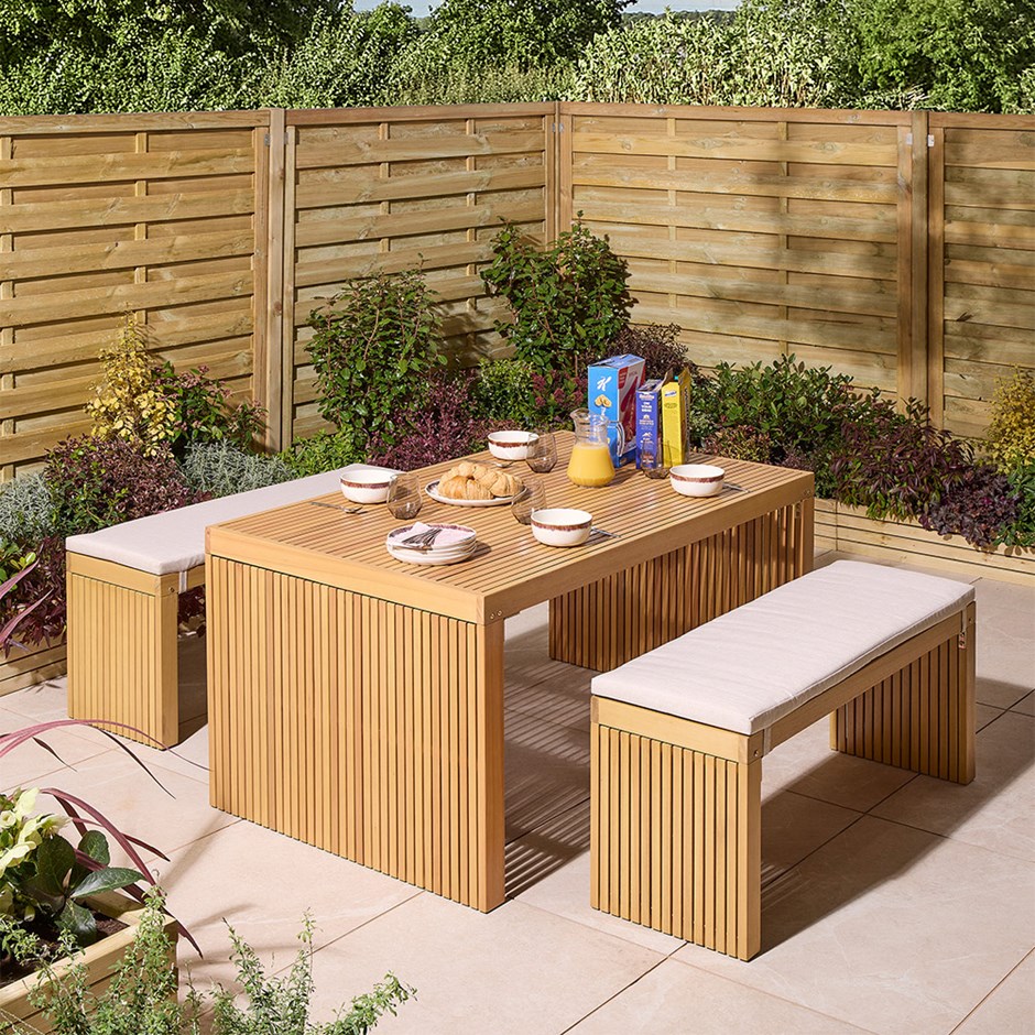 Kyoto Contemporary Wooden Dining Bench Set With Cushions