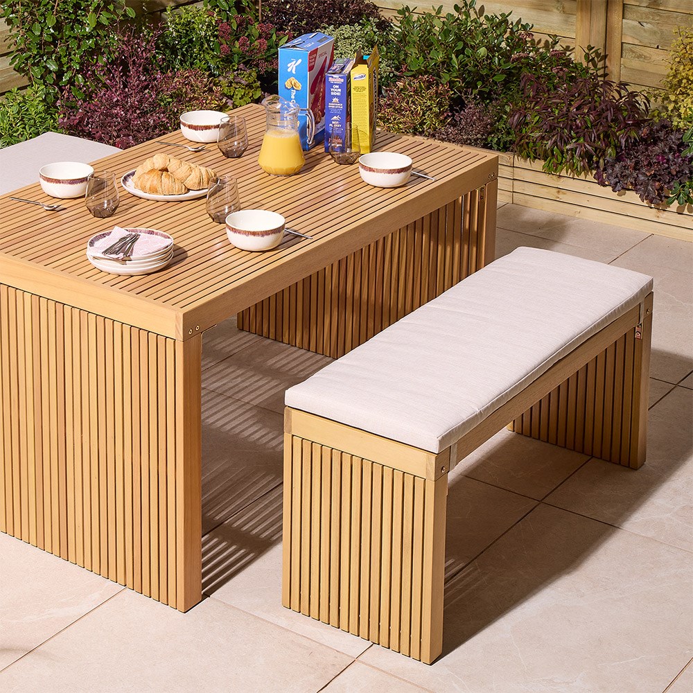 Kyoto Contemporary Wooden Dining Bench Set With Cushions