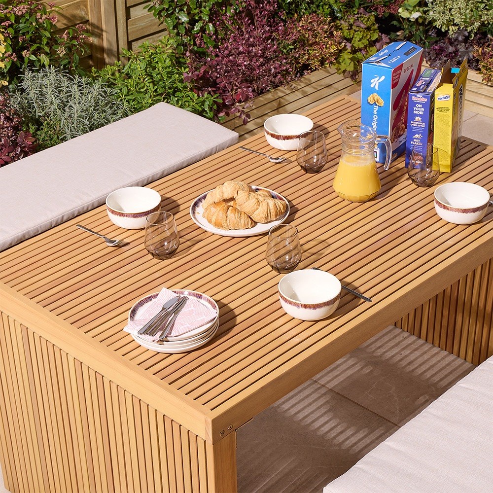 Kyoto Contemporary Wooden Dining Bench Set With Cushions