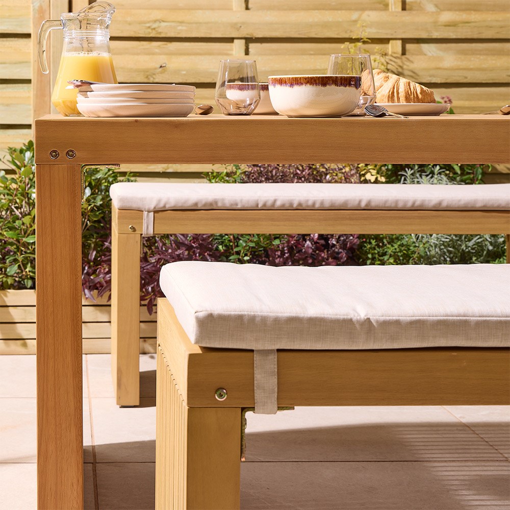Kyoto Contemporary Wooden Dining Bench Set With Cushions