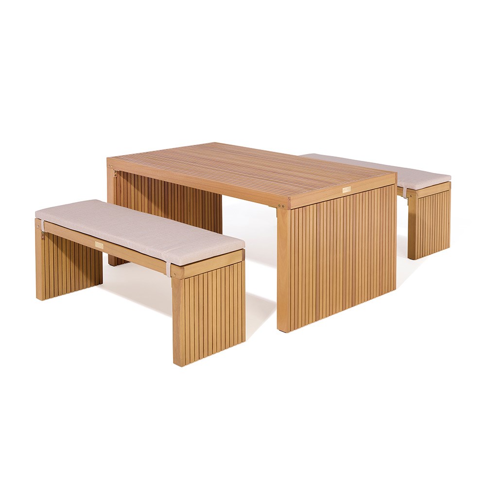 Kyoto Contemporary Wooden Dining Bench Set With Cushions