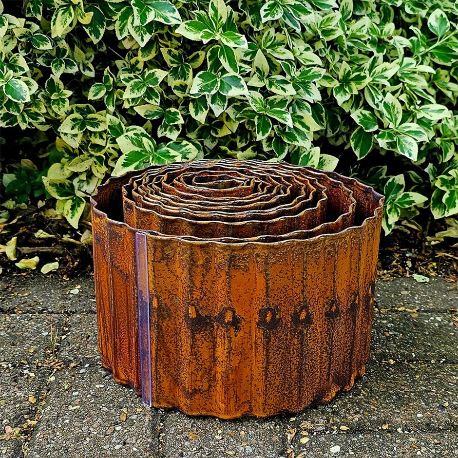 5m Corten Steel Lawn Edging Rolls - Corrugated - 15cm